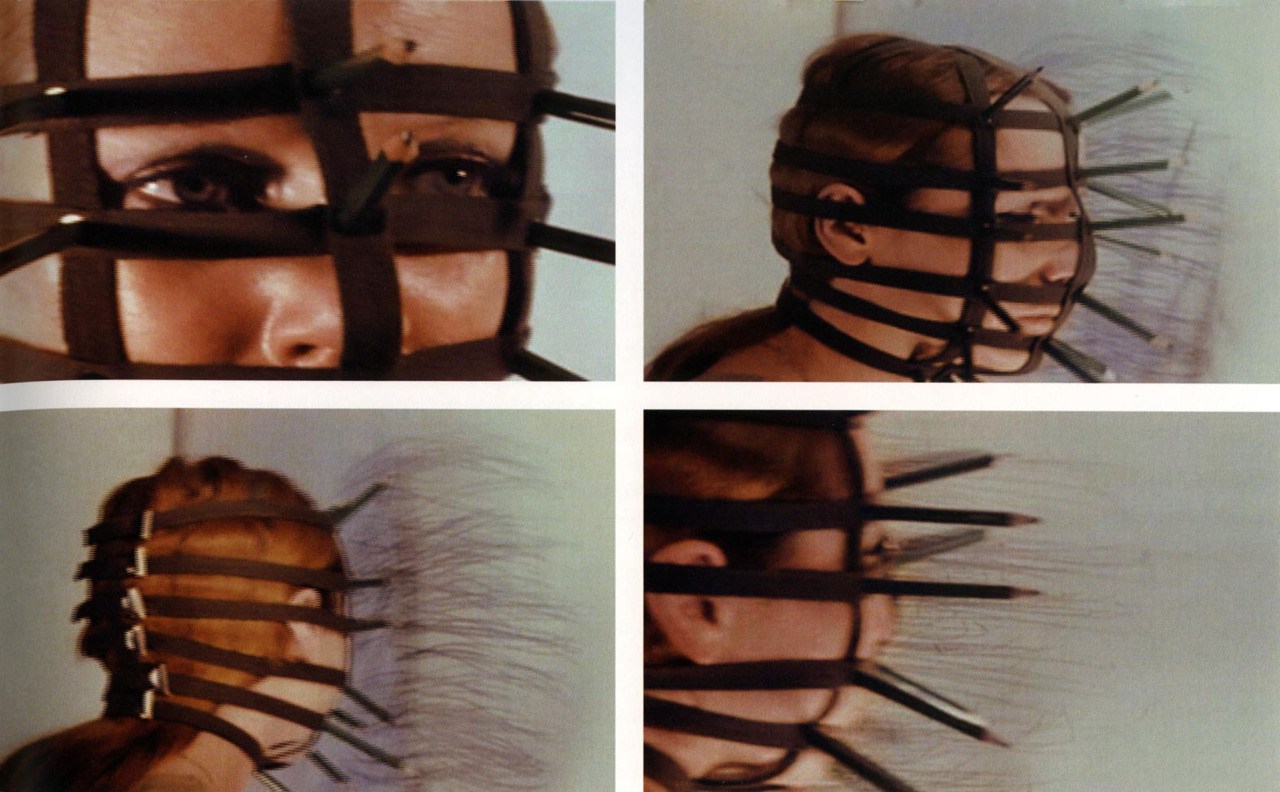 Rebecca Horn Pencil Mask, a headpiece fitted with pencils